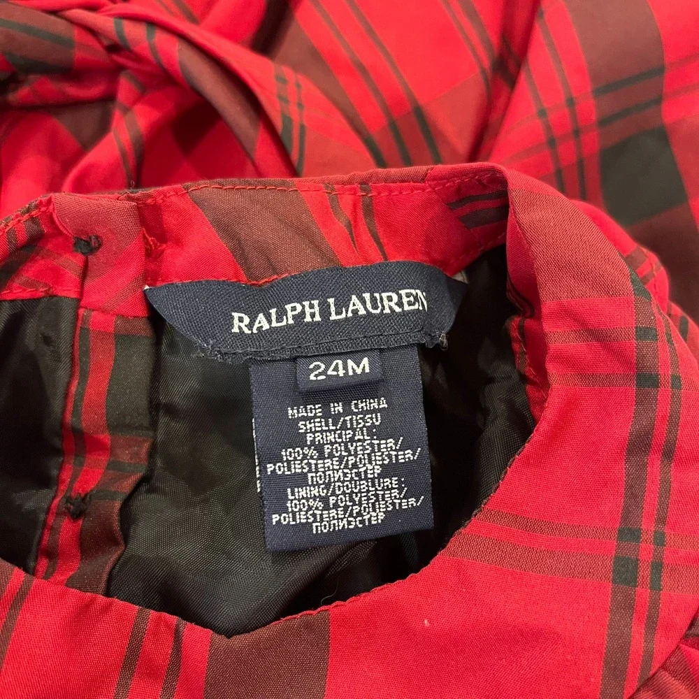 Ralph Lauren Girls Red Black Plaid Ruffle Holiday Dress Formal Size 24M